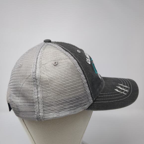 Glamping Hair Don't Care Strapback Trucker Hat Gray OS Distressed Mesh Back Ha - Picture 5 of 9